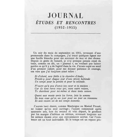 Journal Étude et rencontres, par Jean Guitton, Le Club du Livre Chrétien 1959. (première page)