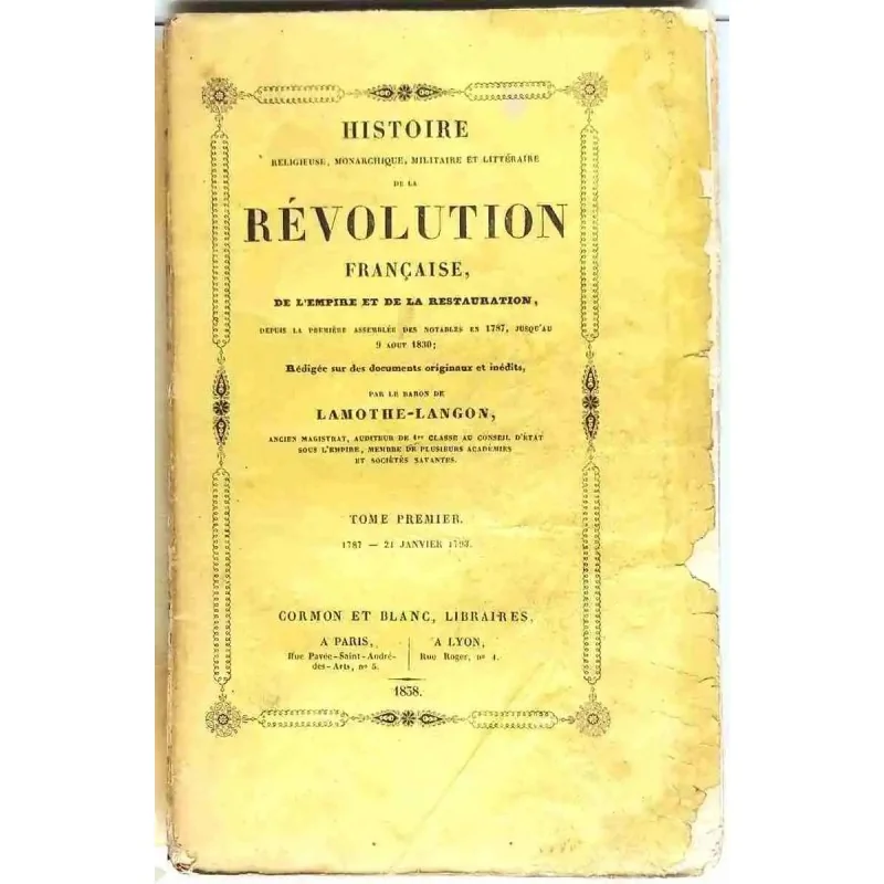 Histoire de la Révolution française, par Lamothe-Langon, Tome 1, Cormon et Blanc libraires
