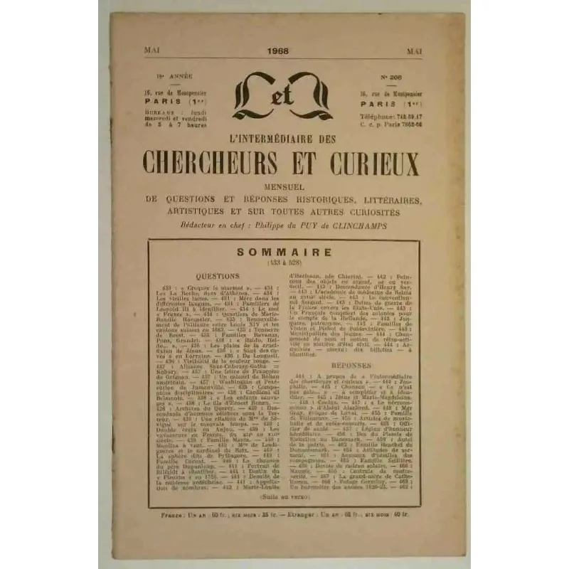 L’Intermédiaire des chercheurs et curieux, numéro 206