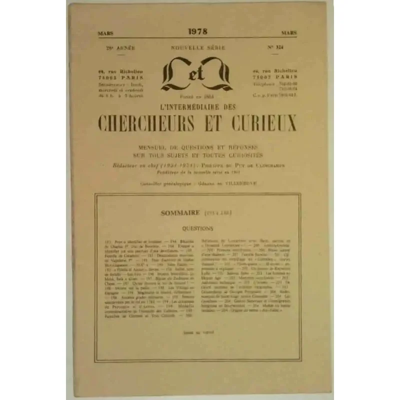 L’Intermédiaire des chercheurs et curieux, numéro 324