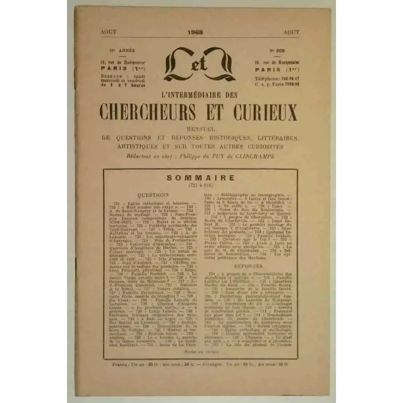 L’Intermédiaire des chercheurs et curieux, numéro 209