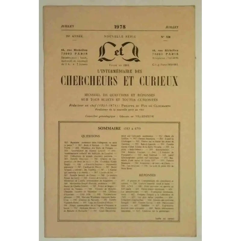 L’Intermédiaire des chercheurs et curieux, numéro 328