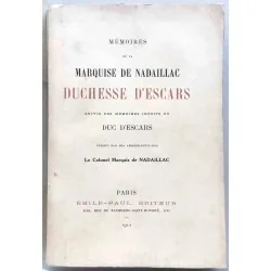 Couverture du livre "Mémoires de la Marquise de Nadaillac", édition originale 1912, témoignage aristocratique rare