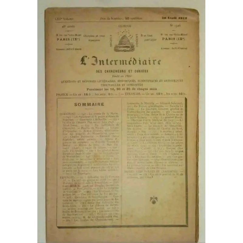 L’Intermédiaire des chercheurs et curieux, numéro 1326