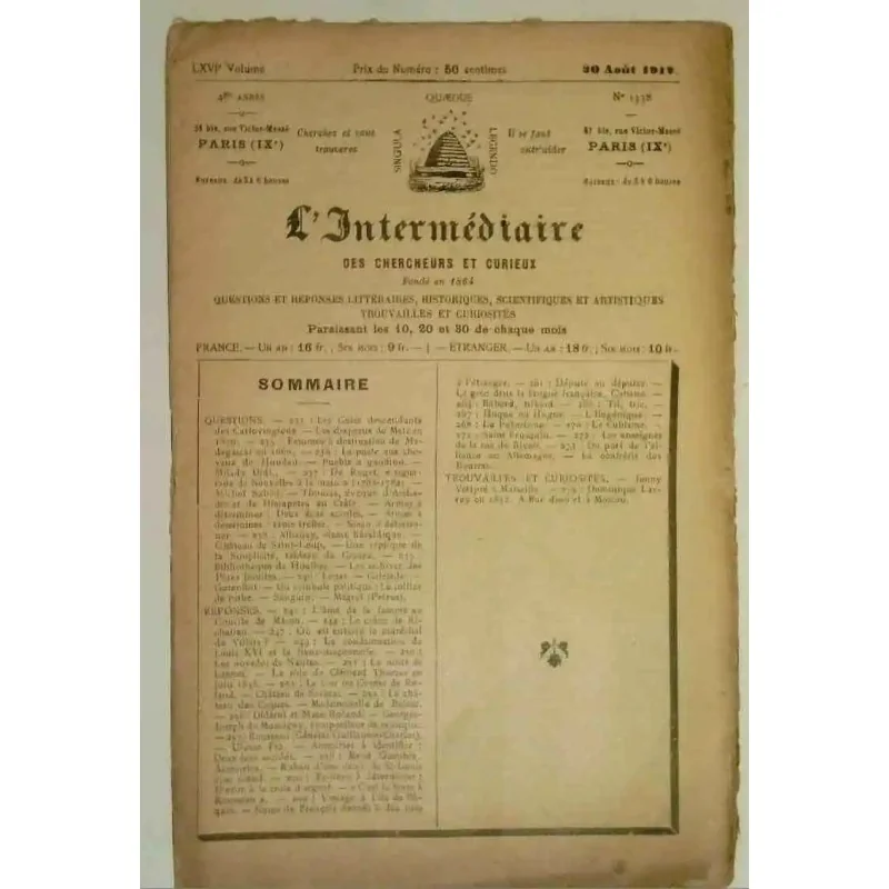 L’Intermédiaire des chercheurs et curieux, numéro 1338