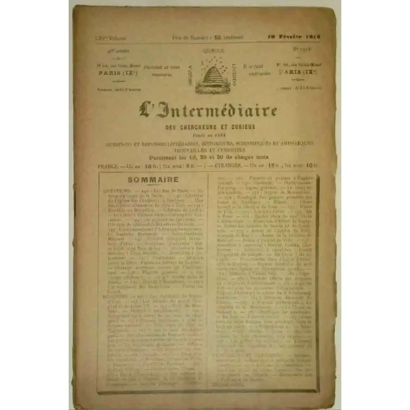 L’Intermédiaire des chercheurs et curieux, numéro 1318