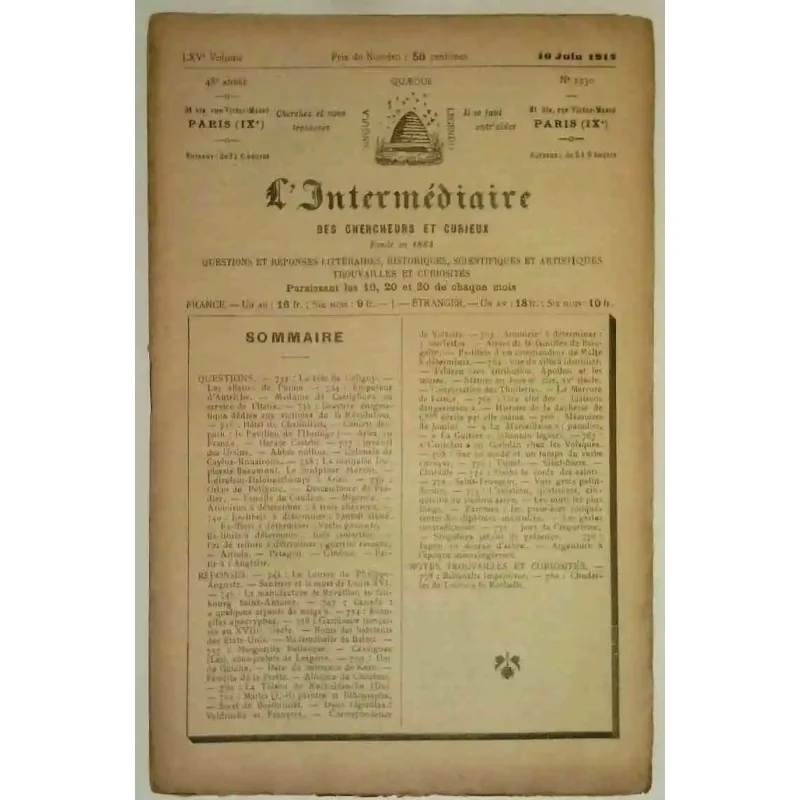 L’Intermédiaire des chercheurs et curieux, numéro 1330