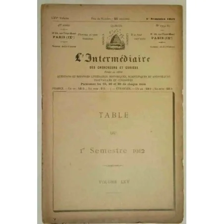L’Intermédiaire des chercheurs et curieux, numéro 1332 bis   Premier semestre 1912