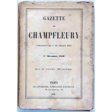 Couverture du tome 2 de la Gazette de Champfleury, Blanchard éditeur, décembre 1856, revue littéraire rare