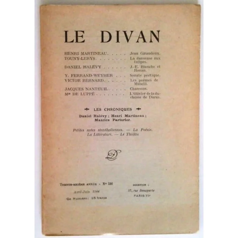 Le Divan n° 250, collectif, Librairie le Divan éditeur.