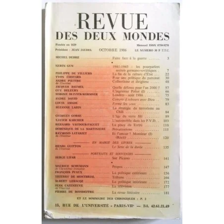 Revue des deux mondes, octobre 1986